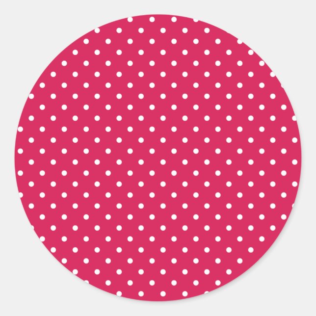 Classic Polka Dot White - Raspberry Red Round Sticker (Front)