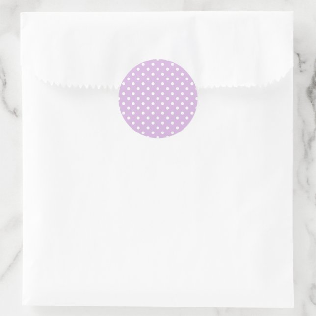 Classic Polka Dot White - Soft Lilac Round Sticker (Bag)