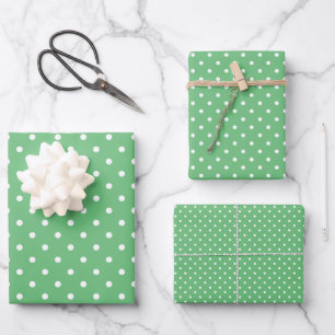Classic Polka Dot White - Summer Green Wrapping Paper Sheet
