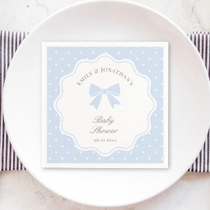 Classic Polka Dots Baby Blue Bow Boy Baby Shower Napkin