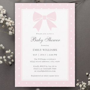 Classic Polka Dots Baby Pink Bow Girl Baby Shower Invitation