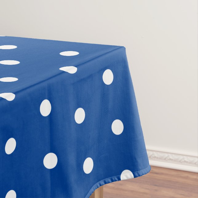 Classic Polka Dots Navy Blue and White Tablecloth (In Situ)