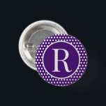 Classic Polka Dots Purple Custom initial letter  3 Cm Round Badge<br><div class="desc">Custom initial letter Polka Dots purple and white.  Font can be changed by clicking the "Edit Design" button.</div>