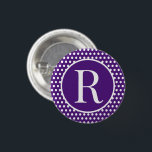 Classic Polka Dots Purple Custom initial letter  3 Cm Round Badge<br><div class="desc">Custom initial letter Polka Dots purple and white.  Font can be changed by clicking the "Edit Design" button.</div>