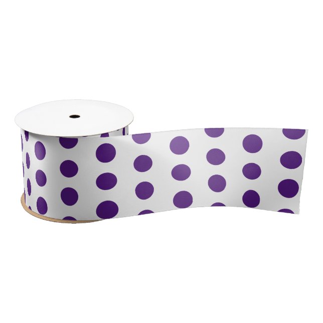 Classic Polka Dots White and Dark Purple Satin Ribbon (Spool)