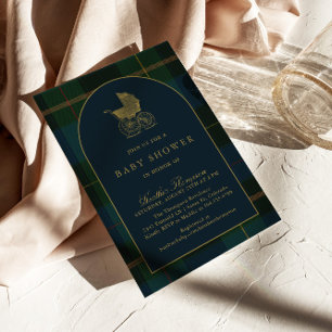 Classic Polo Dark Green Plaid Baby Shower Invitation