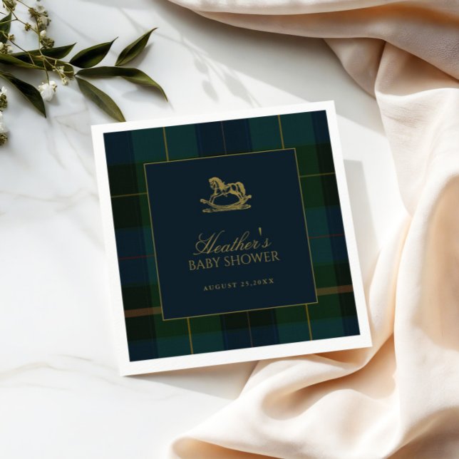 Classic Polo Dark Green Plaid Baby Shower Napkin (Creator Uploaded)