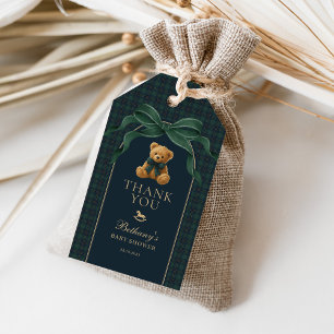 Classic Polo Green Plaid Teddy Bear Baby Shower Gift Tags