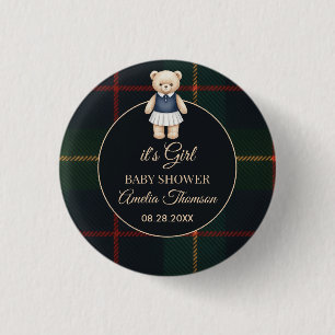 Classic Polo Teddy Bear Preppy Plaid Baby Shower 3 Cm Round Badge