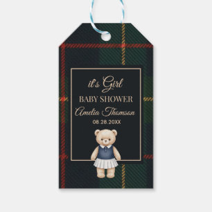 Classic Polo Teddy Bear Preppy Plaid Baby Shower Gift Tags