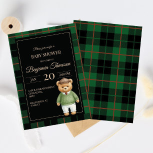 Classic Polo Teddy Bear Preppy Plaid Baby Shower Invitation