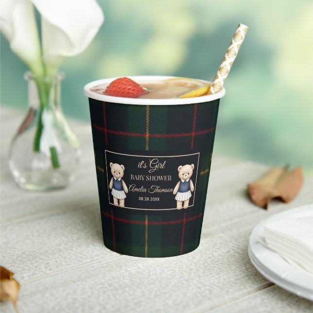 Classic Polo Teddy Bear Preppy Plaid Baby Shower  Paper Cups (Insitu)