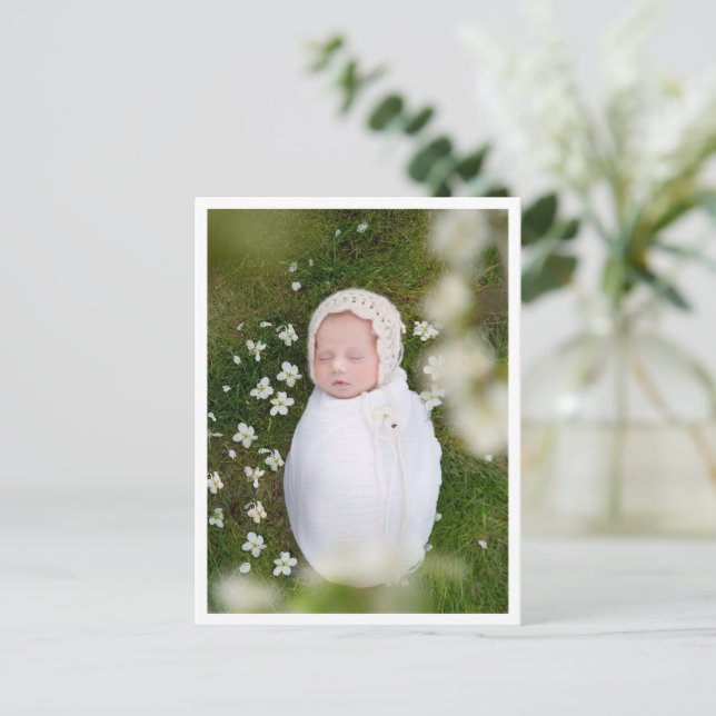 Classic Portrait Photo Newborn Birth Announcement Postcard (Standing Front)