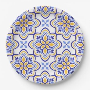 Classic Portuguese Blue and Gold Mediterranean Flo Paper Plate