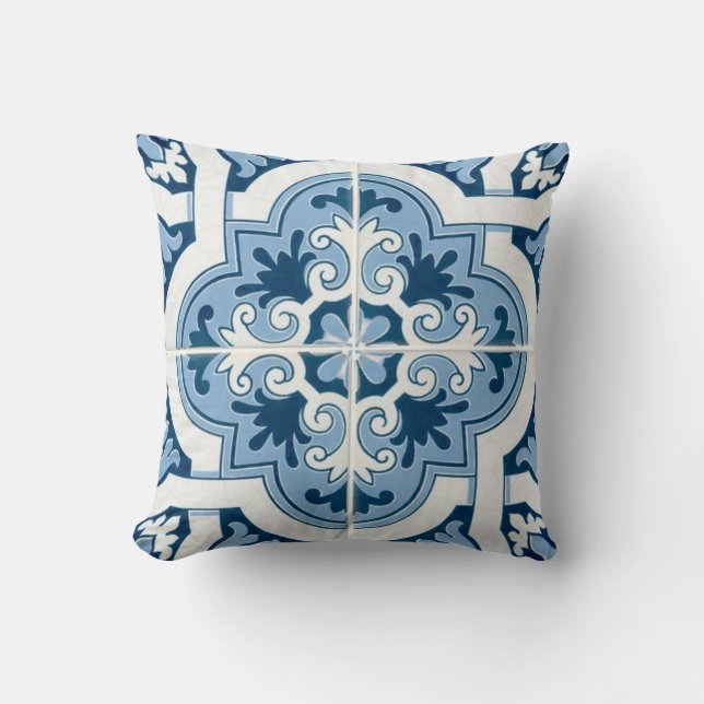 Classic Portuguese  Blue and White Mediterranean P Cushion (Front)