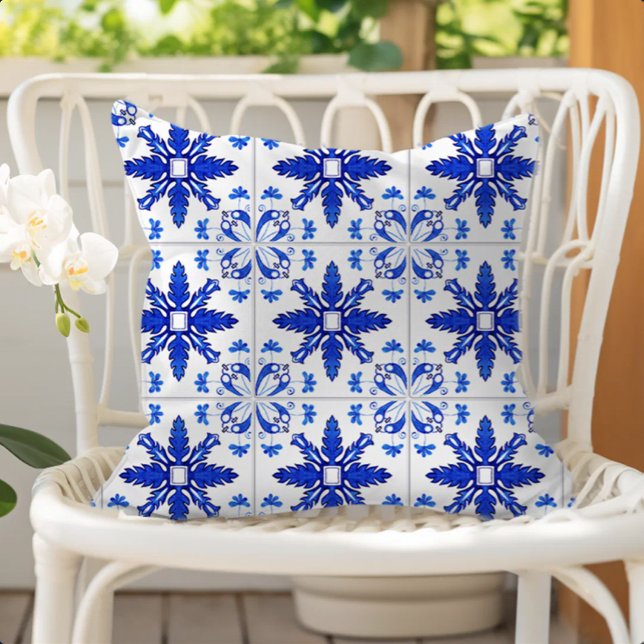 Classic Portuguese Tile Pattern Blue White Cushion (Creator Uploaded)