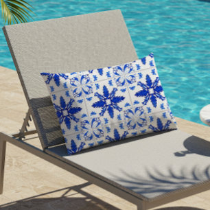 Classic Portuguese Tile Pattern Blue White Lumbar Cushion