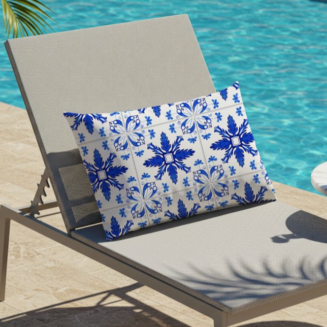 Classic Portuguese Tile Pattern Blue White Lumbar Cushion (Creator Uploaded)