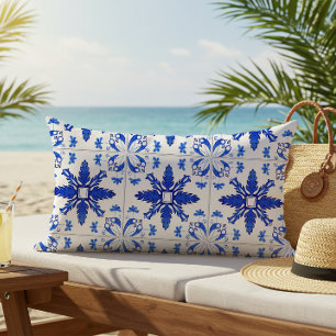 Classic Portuguese Tile Pattern Blue White Lumbar Cushion