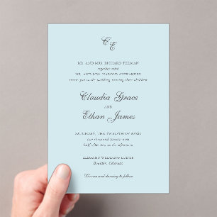 Classic Powder Blue Monogram Elegant Wedding Acrylic Invitations