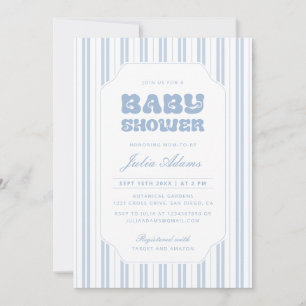 Classic Powder Blue Striped Baby Shower Invitation
