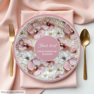 Classic powder pink and gold floral paper plates