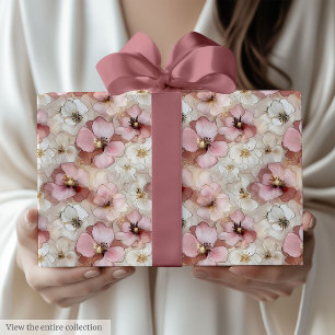Classic powder pink and gold floral wrapping paper