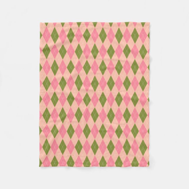 Classic Preppy Argyle in Pretty Pink and Green Fleece Blanket (Front)