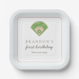 Classic Preppy Baseball First Birthday Rookie One Paper Plate
