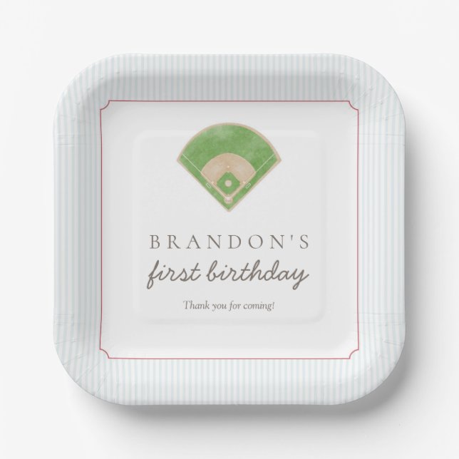 Classic Preppy Baseball First Birthday Rookie One  Paper Plate (Front)