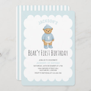 Classic Preppy Bear Blue Boy Birthday Invitation