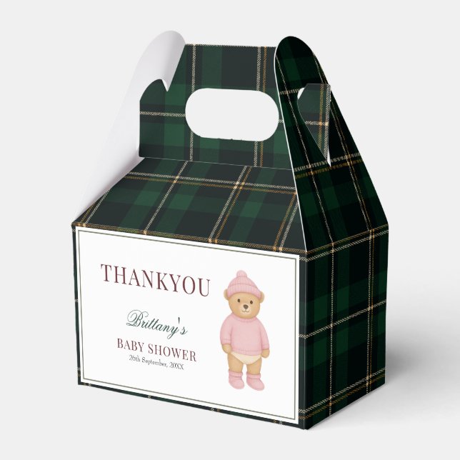 Classic Preppy Bear Designer Plaid Baby Shower Favour Box (Front Side)