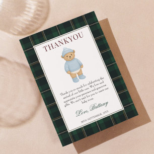 Classic Preppy Bear Designer Plaid Baby Shower Thank You Card
