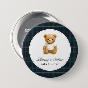 Classic Preppy Bear Plaid Baby Shower 7.5 Cm Round Badge