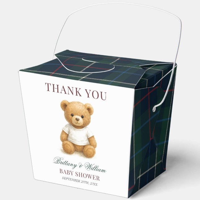 Classic Preppy Bear Plaid Baby Shower  Favour Box (Front)