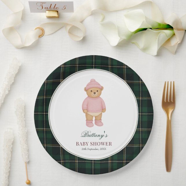 Classic Preppy Bear Tartan Baby Shower Paper Plate (Wedding)