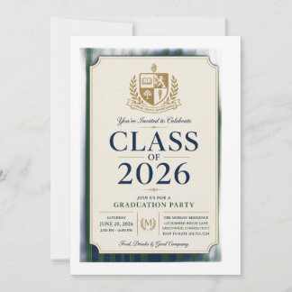 Classic Preppy Class of 2026 Graduation Invitation