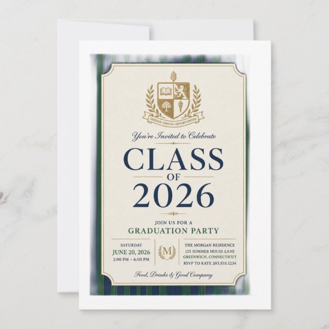 Classic Preppy Class of 2026 Graduation Invitation (Front)