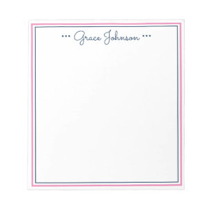 Classic Preppy Personalized Notepad Navy & Pink
