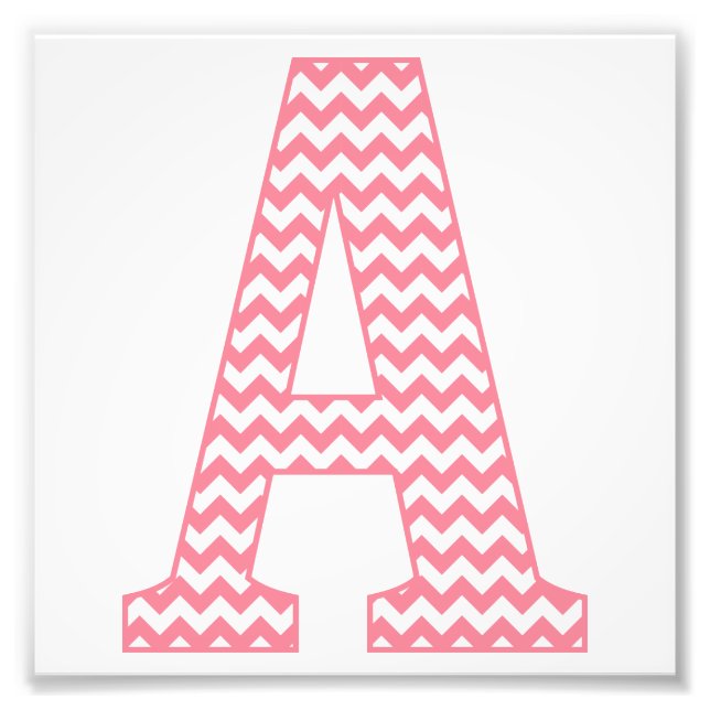 Classic Preppy Pink Chevron Letter A Monogram Photo Print (Front)