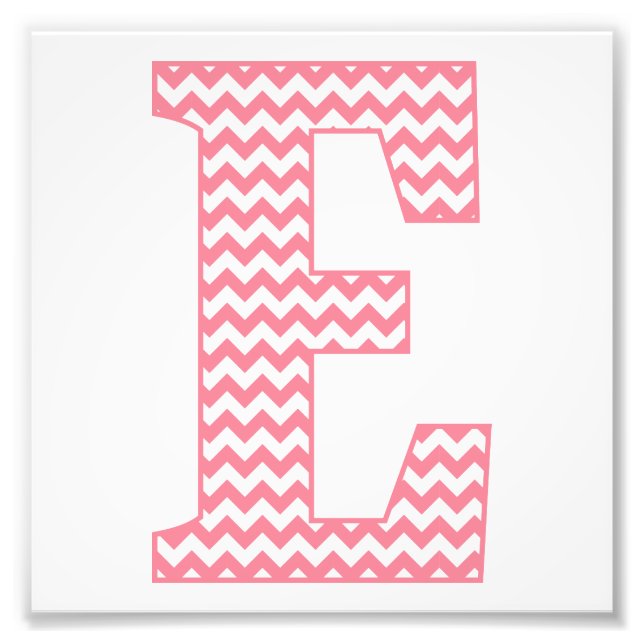 Classic Preppy Pink Chevron Letter E Monogram Photo Print (Front)