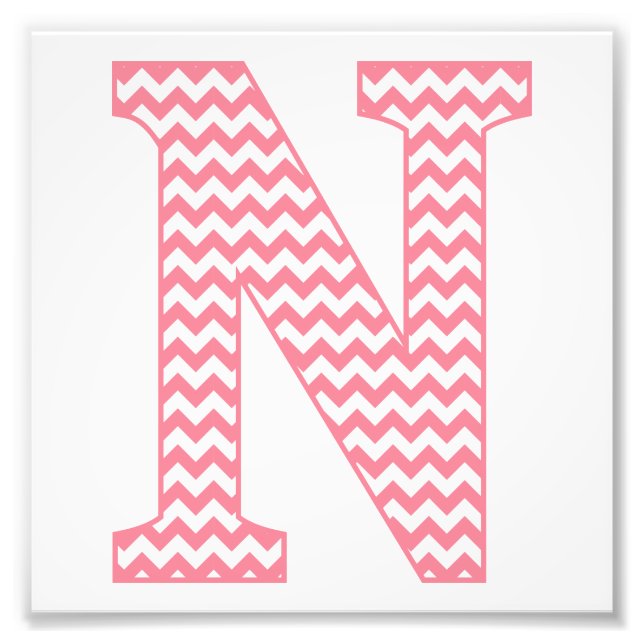 Classic Preppy Pink Chevron Letter N Monogram Photo Print (Front)