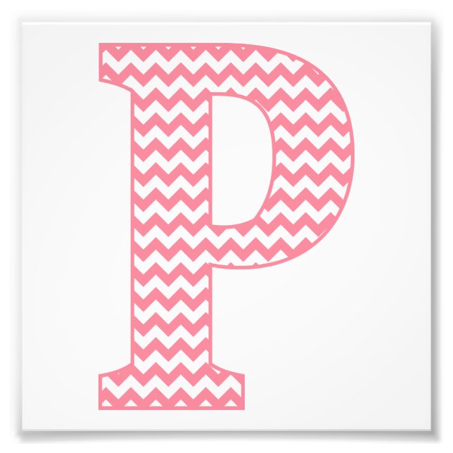 Classic Preppy Pink Chevron Letter P Monogram Photo Print (Front)