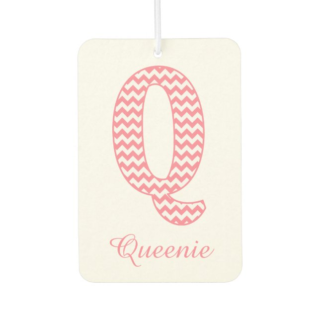 Classic Preppy Pink Chevron Letter Q Monogram Car Air Freshener (Front)