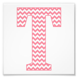 Classic Preppy Pink Chevron Letter T Monogram Photo Print
