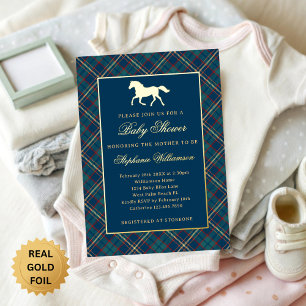 Classic Preppy Plaid Blue Equestrian Baby Shower