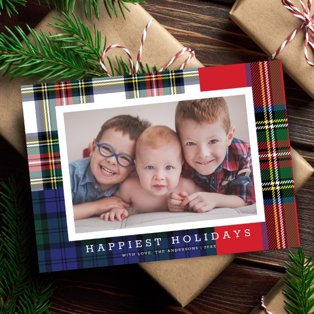 Classic Preppy Tartan Plaid Patchwork 1 Photo  Holiday Card (Creator Uploaded)