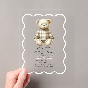 Classic Preppy Teddy Bear Acrylic Birthday Party Invitations