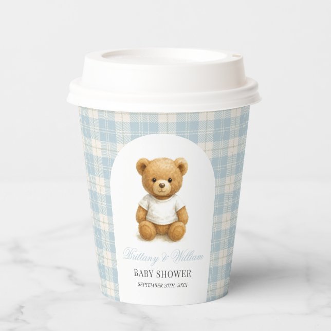 Classic Preppy Teddy Bear Baby Shower Paper Cups (Front)