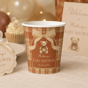 Classic Preppy Teddy Bear Burnt Orange Plaid Paper Cups
